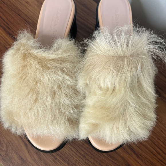 Taryn Rose Pearla Platform Slides Real Lamb Fur Made in Italy Sz 9 Designer NWOB - Picture 7 of 13